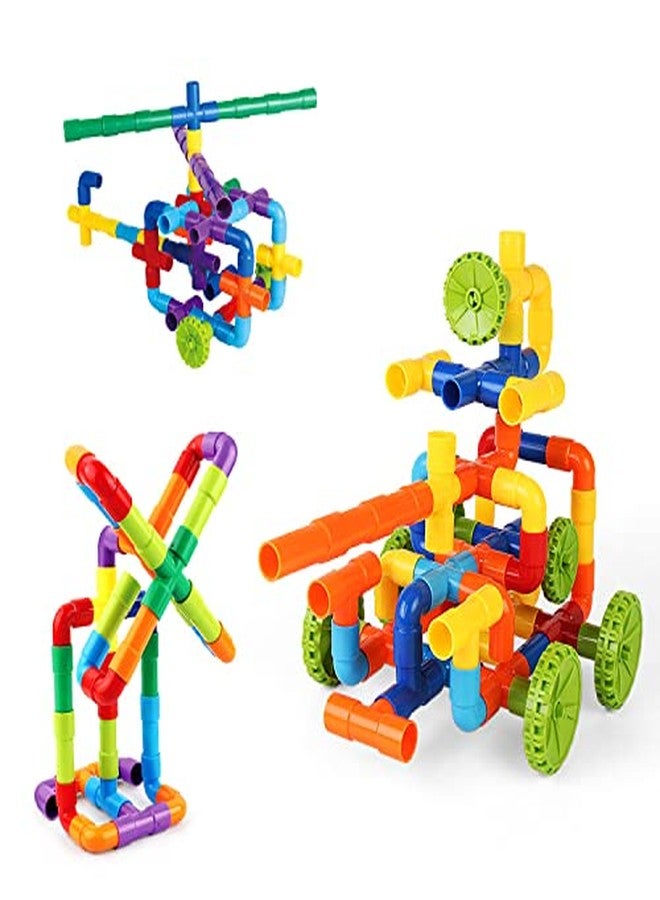 PULSBERY Educational Pipe Puzzle for Kids - 85Pcs Plastic Water Pipe Shaped Creative Tube Locks Construction Set Toy with Wheels Kids Educational Preschool Learning Toys (85 Pieces) - Image 3